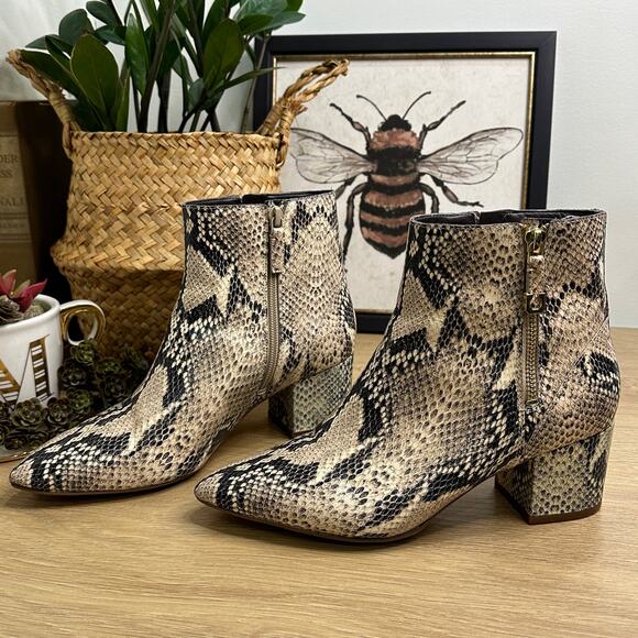 COLE HAAN Eva Booties Size 8 Snake Embossed Leather Heeled Ankle Boots - Picture 3 of 7